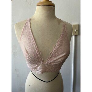 Anthropologie floreat vneck pink lace racerback adjustable strappy bralette L